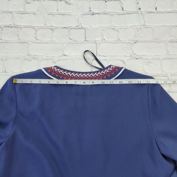 Laundry by Shelli Segal navy blue shirt dress embroidered neckline size S - Picture 9 of 15